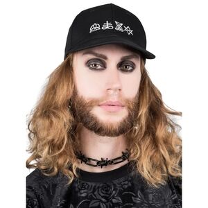 Killstar Symbolic Trucker Cap – Black Cotton, White Occult Embroidery Adjustable